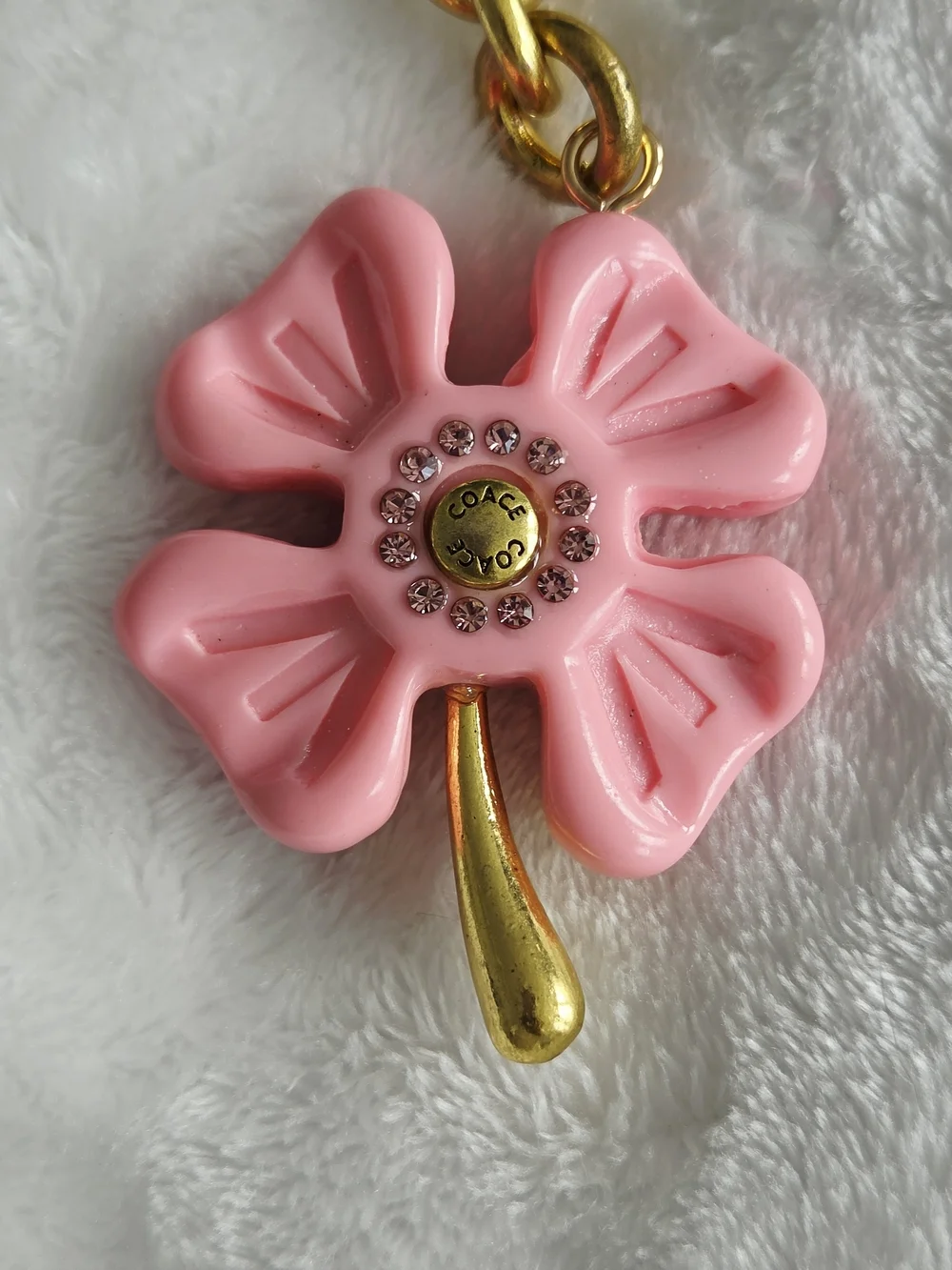 Pink Flower Keychain Bag Charm with Gold Hardware